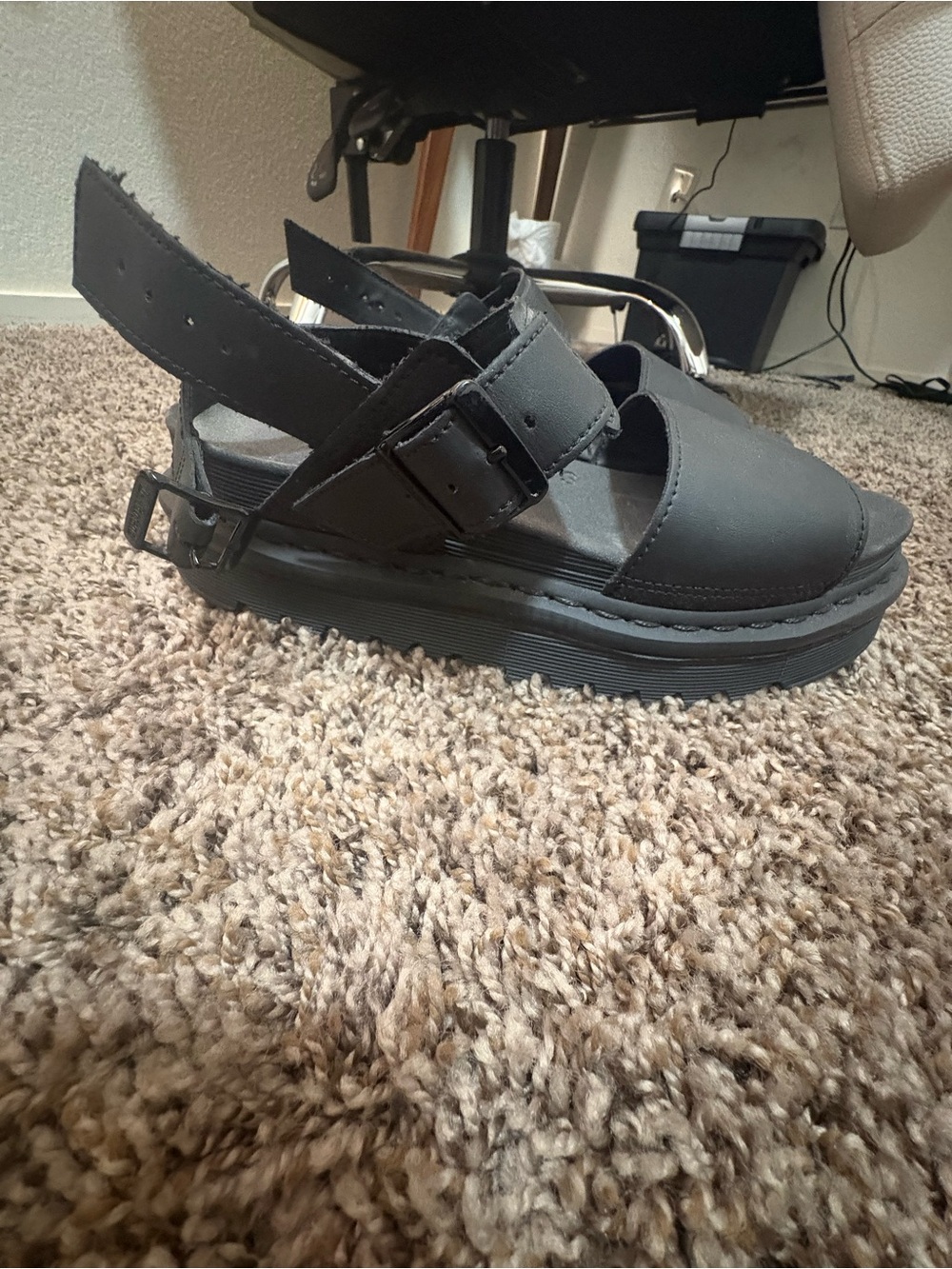 Dr. Martens Black Leather Platform Slingback Sandals